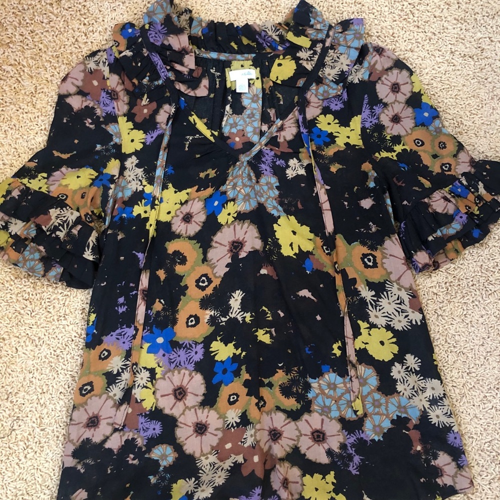 Anthropologie odille floral ruffle top SZ0